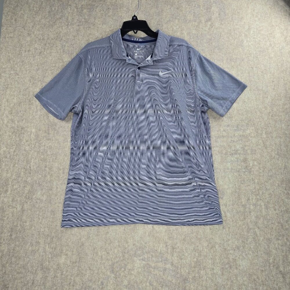 Nike Dri-Fit Mens Polo Shirt Large Gray Striped Short Sleeve Golf Tee